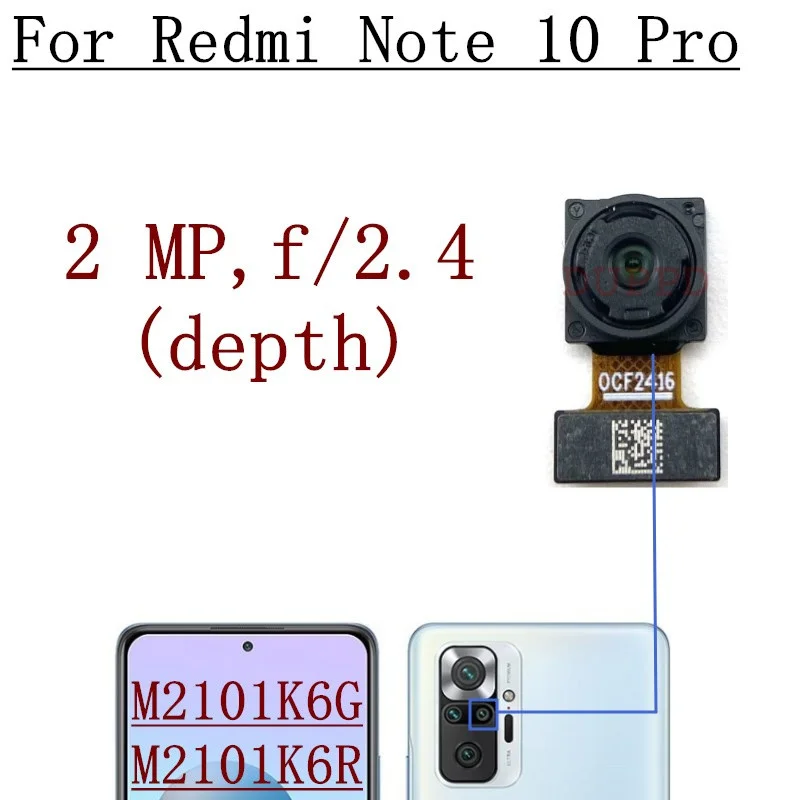 Front Rear Camera For Xiaomi Redmi Note 10 Pro M2101K6G, M2101K6R Back Main View Frontal Selfie Camera Module Parts