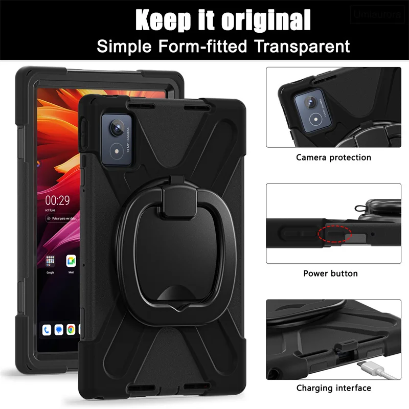 For Lenovo Tab K11 Plus 11.5 inch TB352FU TB352XU Heavy Duty Rugged Tablet Case Pull Ring Stand Strap Shockproof PC Cover Funda
