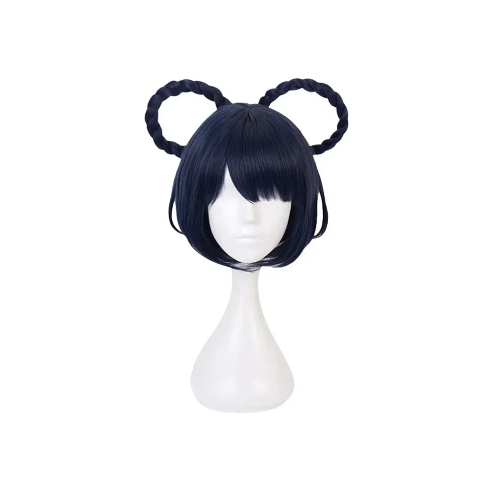 Anime Synthetic Hair Xiangling Cosplay Wigs Short Dark Blue Role Play Party Festival Genshin Impact Props