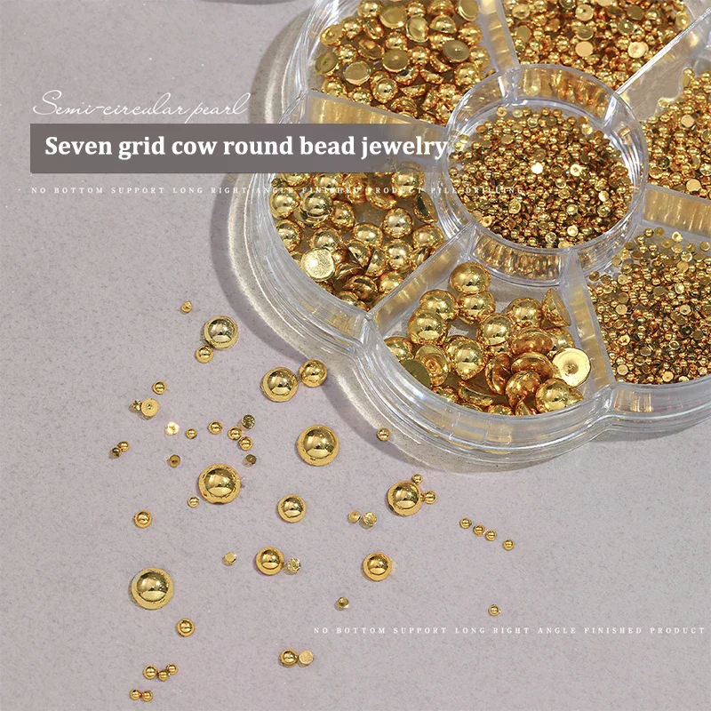 7 Grids Silver Gold Pearl Nail Art Decorations White Half Round Flat Bottom Mixed Size Nail Art Diy Accessories