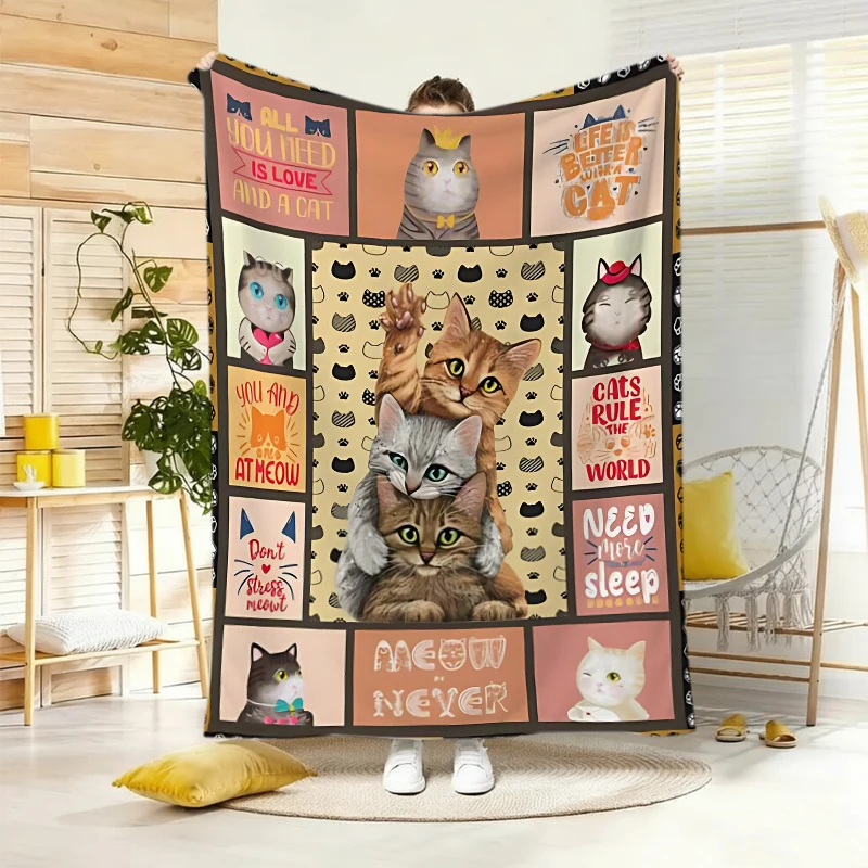 Cat Quotes Collage Cute Fleece Blanket For Adorable Bedroom Decor Soft Warm Throw Blanket Wrap