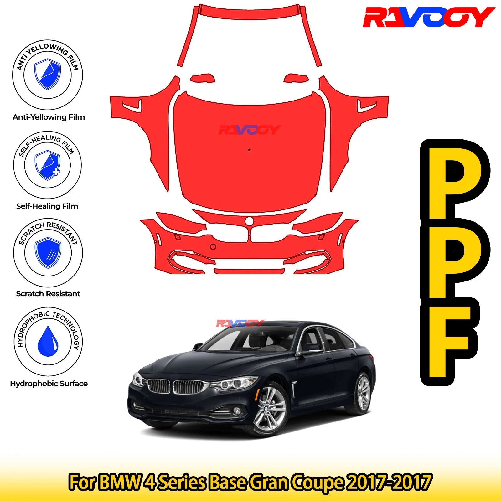 

For BMW 4 Series Base Gran Coupe 2017-2017 Glossy Matte Black Precut front PPF Kit Paint Protection Film
