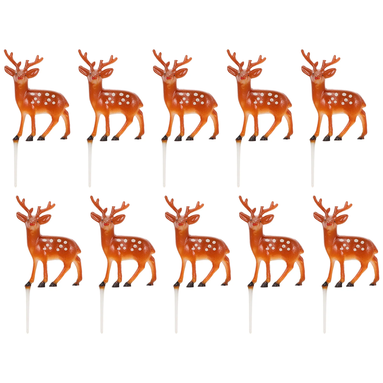 

10 Pcs Sika Deer Cake Insert Christmas Cupcake Toppers Decor Paper Themed Decorations Dessert Plastic Fruit Picks Baking Party