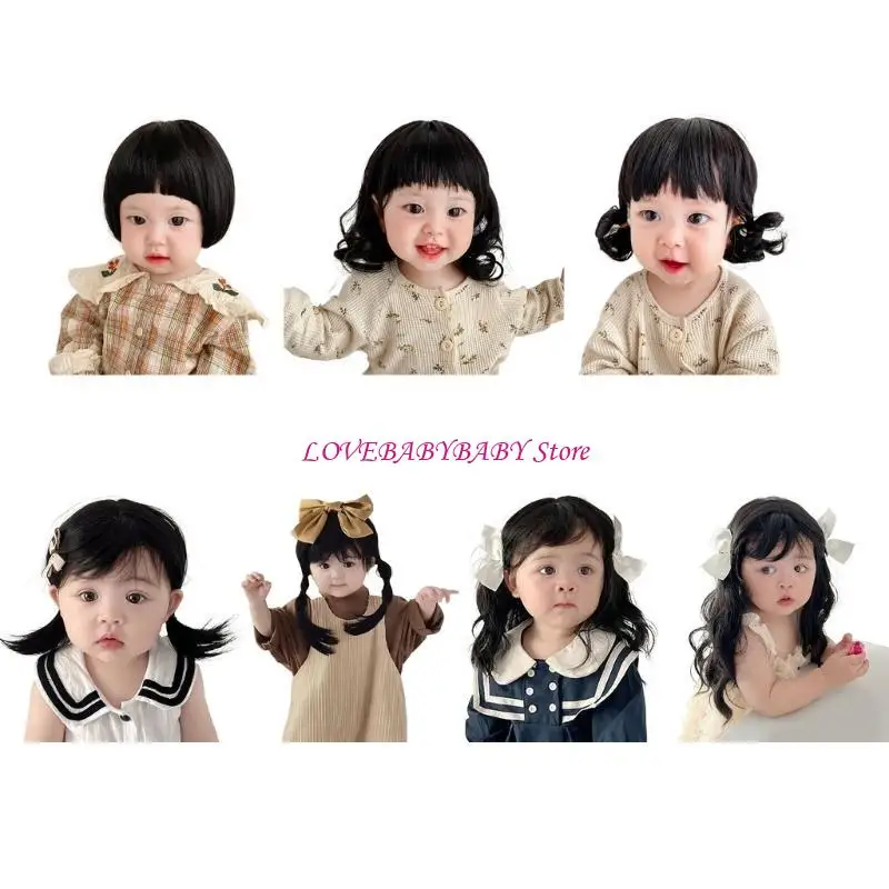 

Kids Headwear Curly Haired Hat Fashionable Girls Hair Hat Baby Photo 4XBC