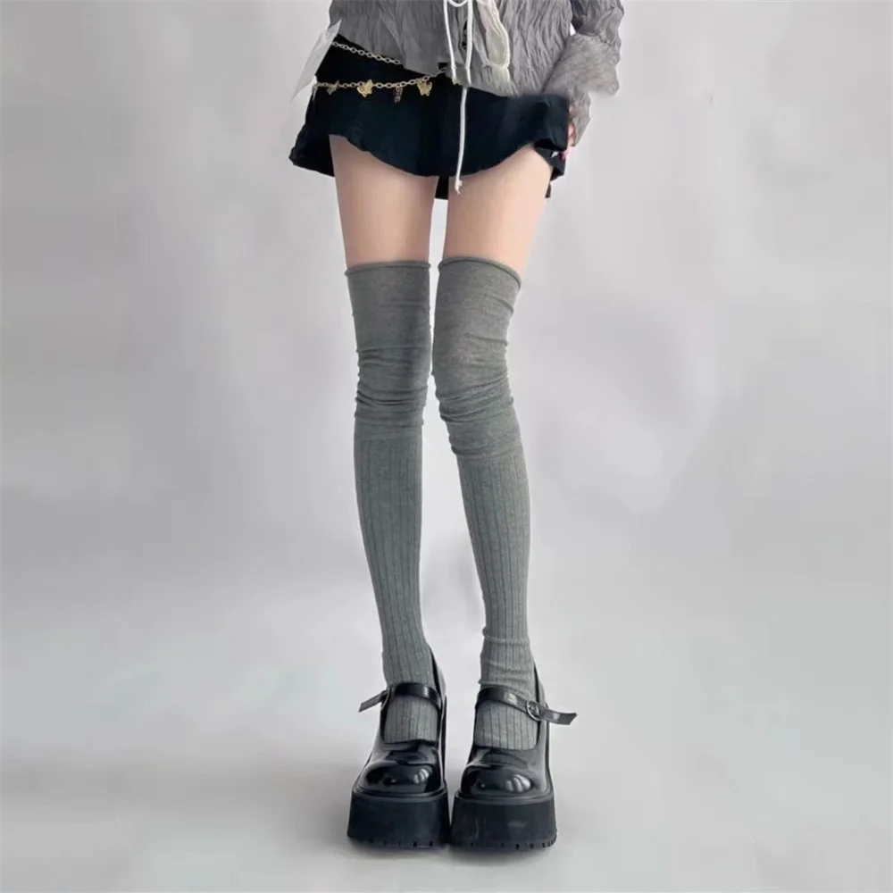 Solid Color Thigh High Stockings Women Trendy Casual Over The Knee Female Long Socks Thermal Warm Cotton Tall Tube Leggings