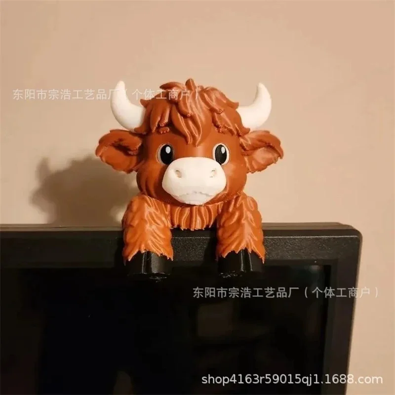Highland Cow Monitor Buddy Desk Decor Plush Cozy Computer Ornament For Women Office Workspace Christmas Gift Cute Accessory