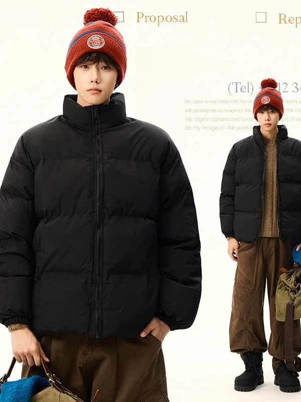 

Bla Thiened Cotton Jaet Men's Winter New Sle Loose Fit Stand Collar Coat Youth Trendy Outerwear for Teens Regular Length