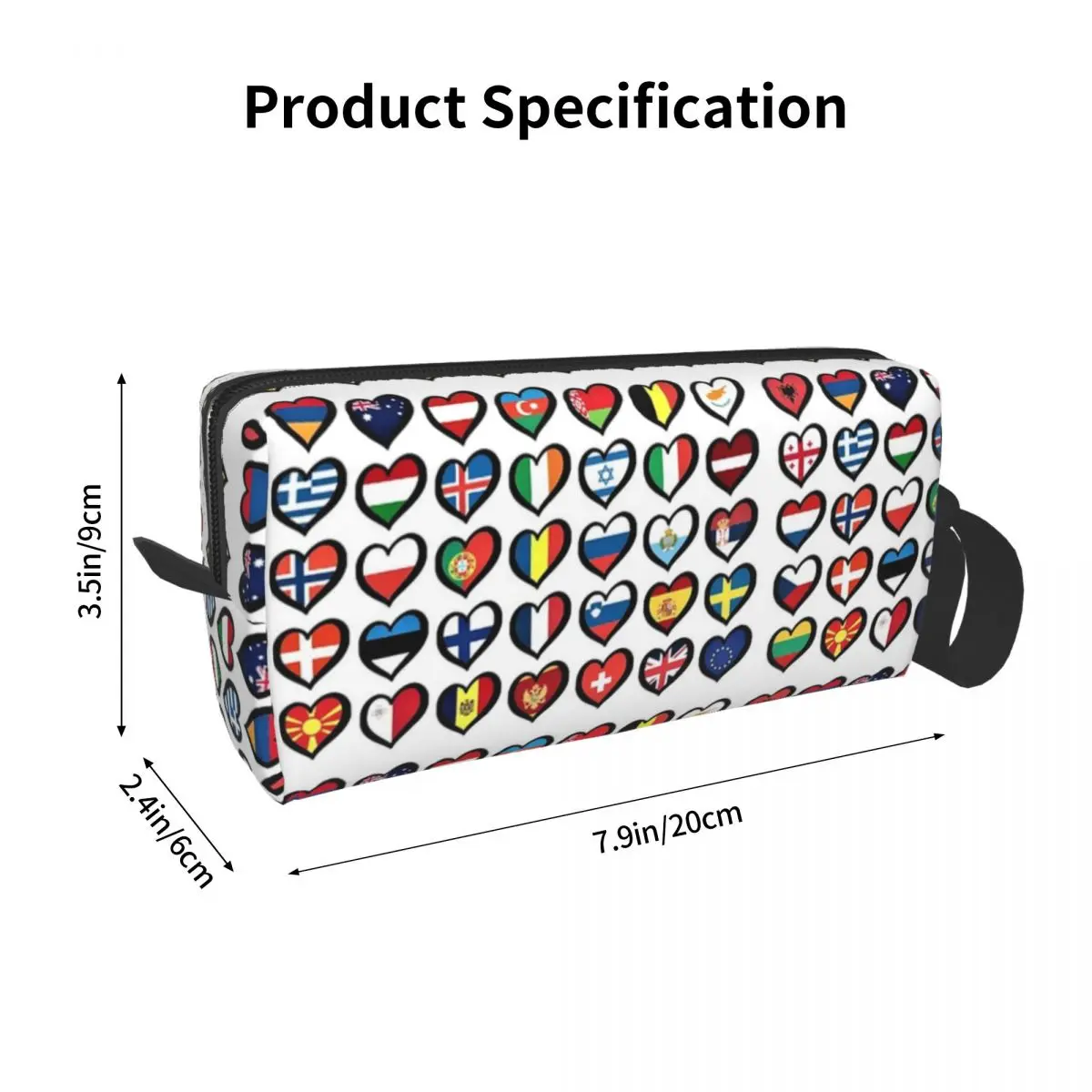 Eurovision Song Contest Flags Hearts Makeup Bag Cosmetic Organizer Storage Dopp Kit Toiletry for Women Beauty Travel Pencil Case