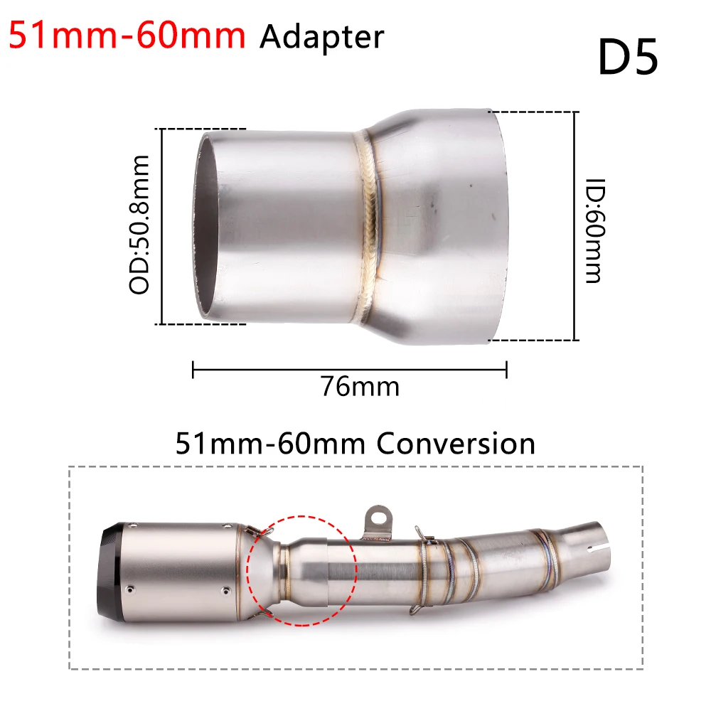 Adattatore universale per tubo di scarico moto, riduttore da 60mm a 51mm / da 51mm a 60mm, per collegamento silenziatore