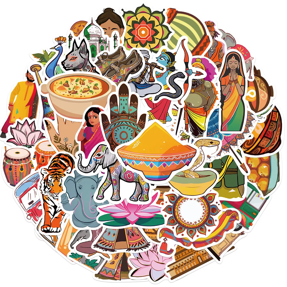 50pcs Vintage India Style Sticker For Stationery Scrapbook Phone Laptop Ipad Suitcase DIY Stickers Pack Scrapbooking Supplies