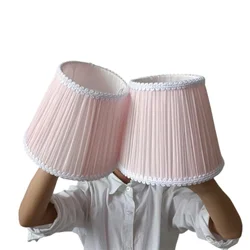 DIY Handmade Pink Bedside Table Lamp Shade, E27 Fabric Brocade Crinkle Lampshade for Princess Girl Bedroom, wall lamp shade