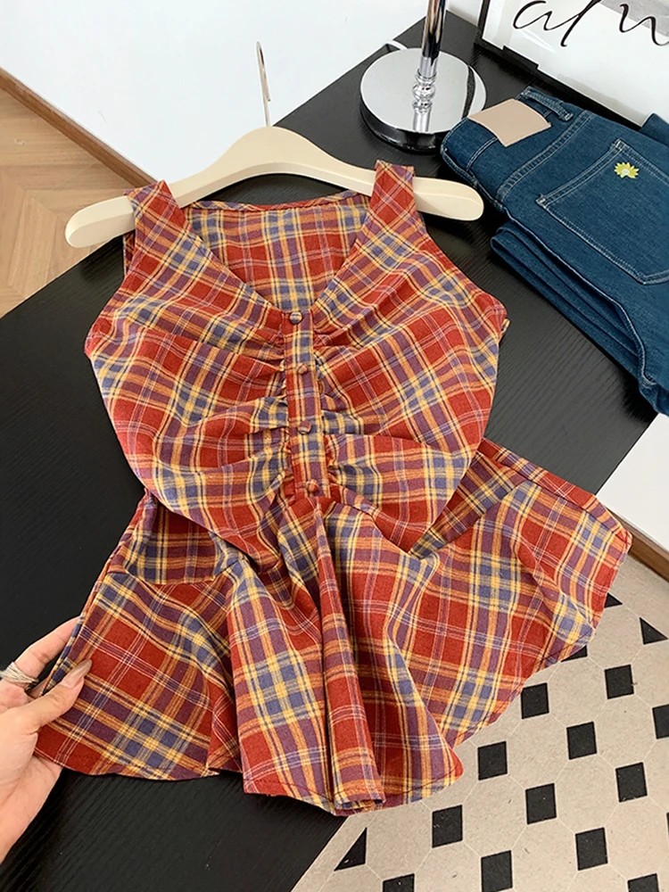 

Summer Women's Svel Waist-Cinching irt with Pleats And Lace Trim Beach Vaion Sle Sweet Loose Fit High Waist