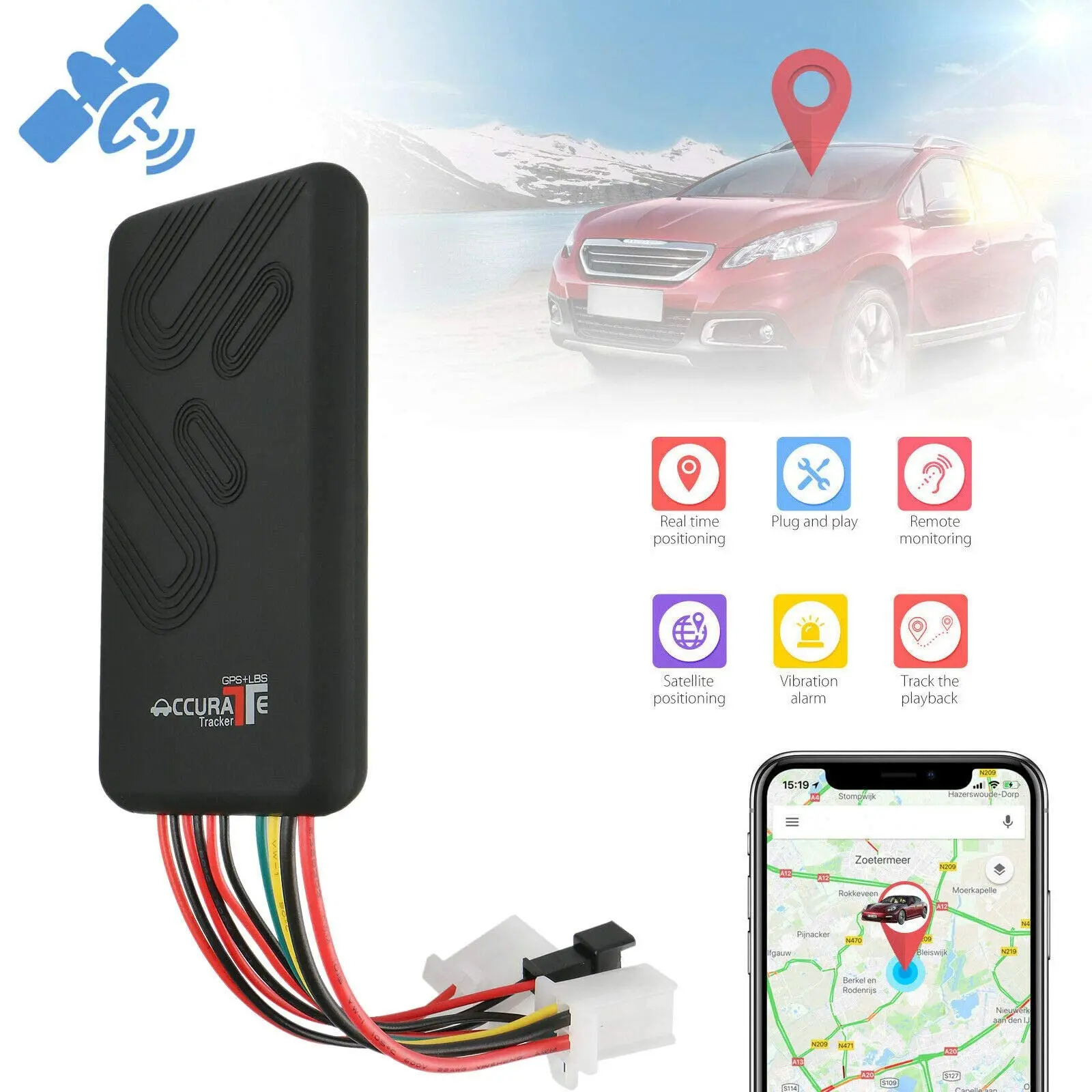 GT06 Car GPS Tracker: Real-time Locator, Anti-theft, Mobile APPs, History Tracking, Remote Control, Geo-fence, Speed Alert, SOS,