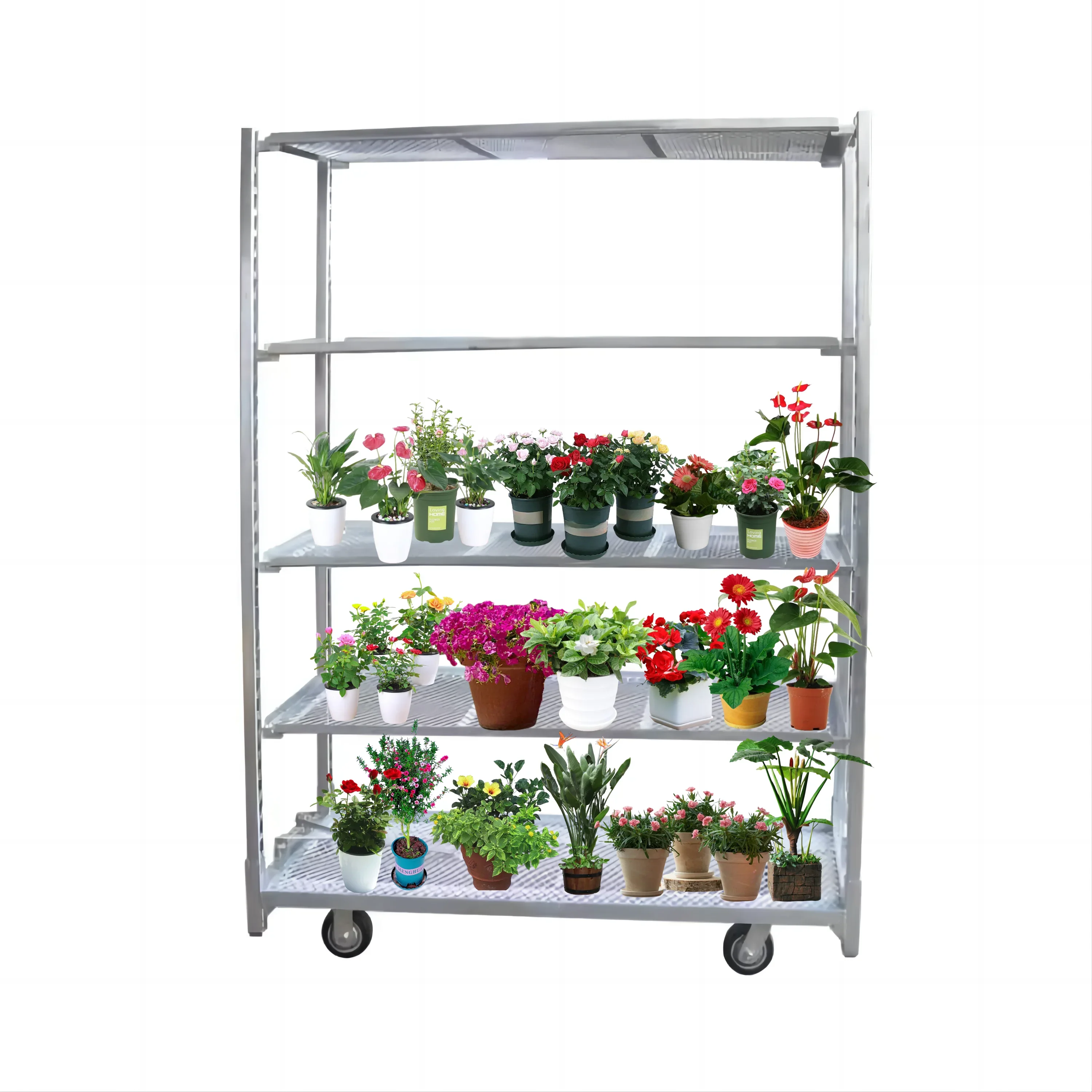 

For Multi layer Movable Horticultural Planting Galvanized Steel Fower Display Rack Dutch Plant Trolleys for Sale