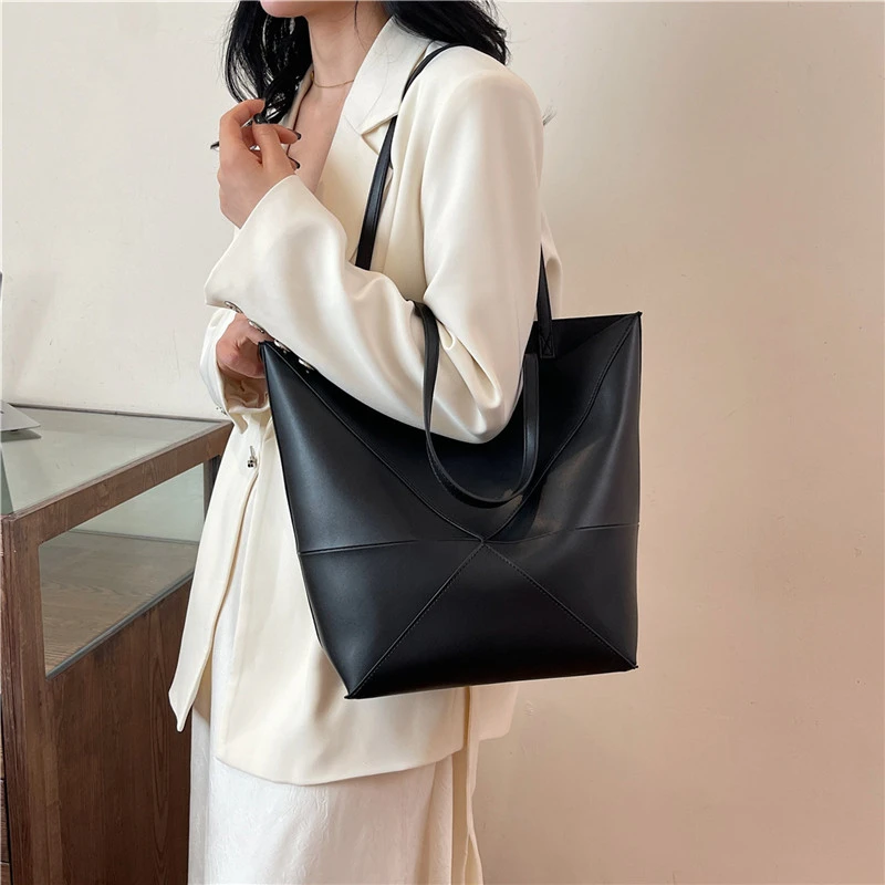 Große Kapazität Tasche Für Frauen Pu Leder Handtasche Designer Eimer Schulter Tasche Weibliche Top Griff Tote Einfache Reisetasche Schwarz – Detail 26