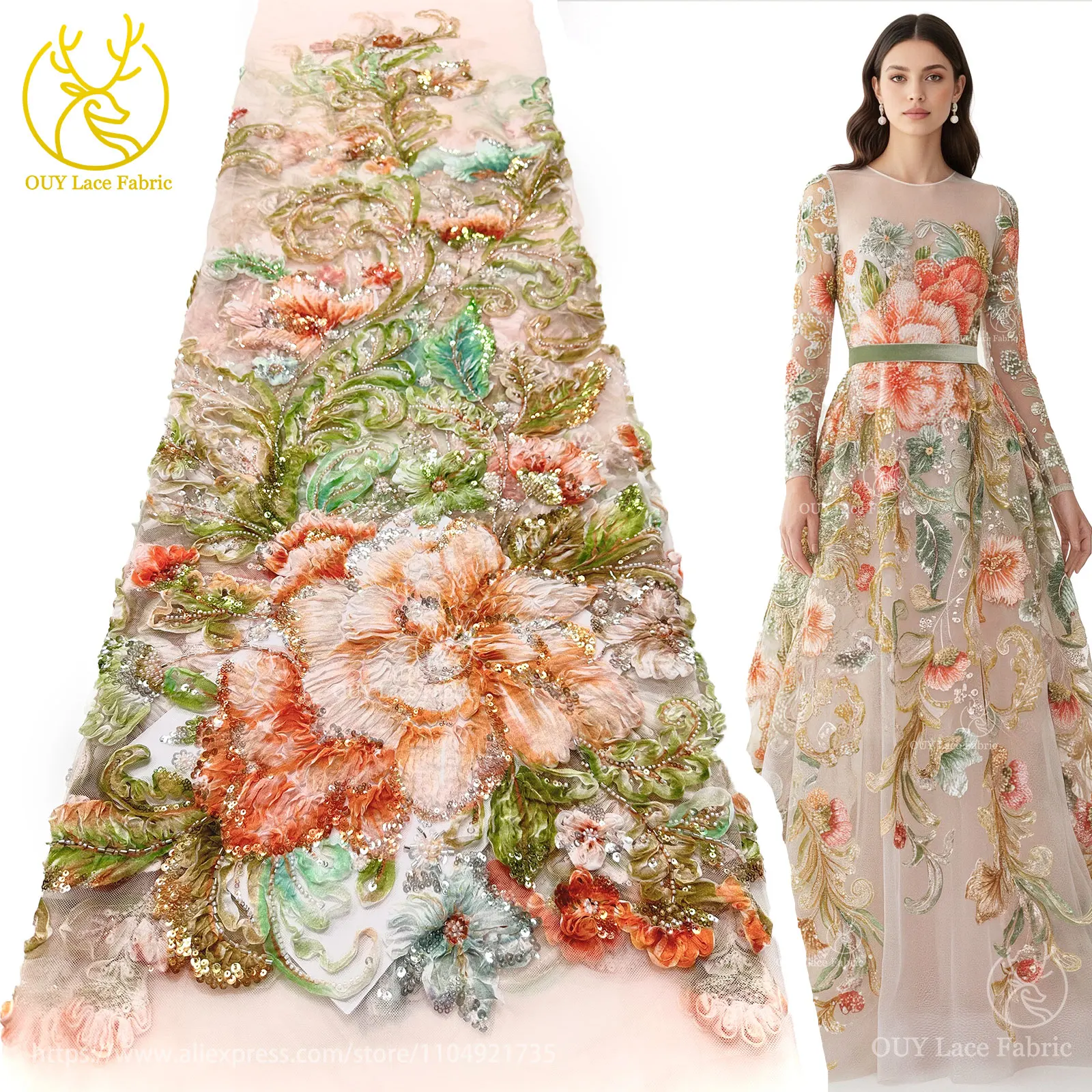 3d floral africano frisado tecido de renda 2026 de alta qualidade nigeriano francês lantejoulas renda adequado para vestidos de festa de casamento feminino