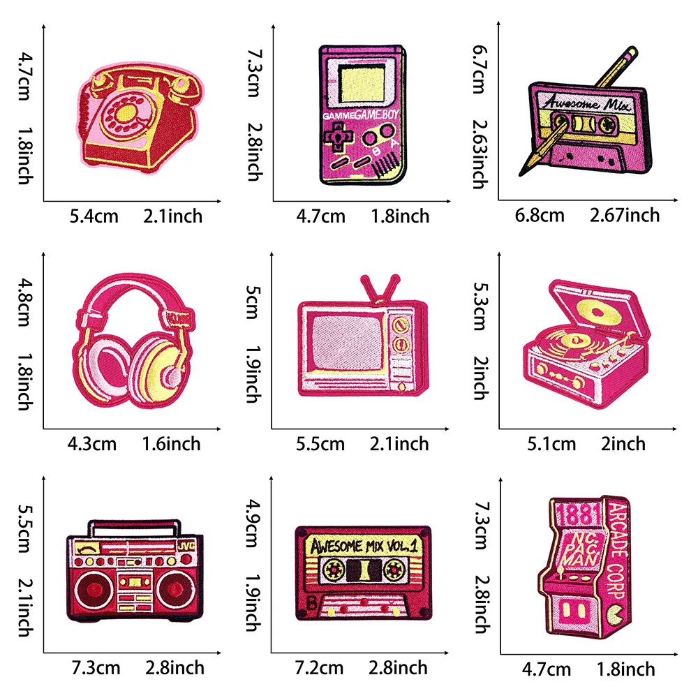 10Pcs Retro Vintage Electronics Embroidery Iron On Patches,Gameboy Radio Record Player Applique for Clothes Trucker Hat DIY Deco