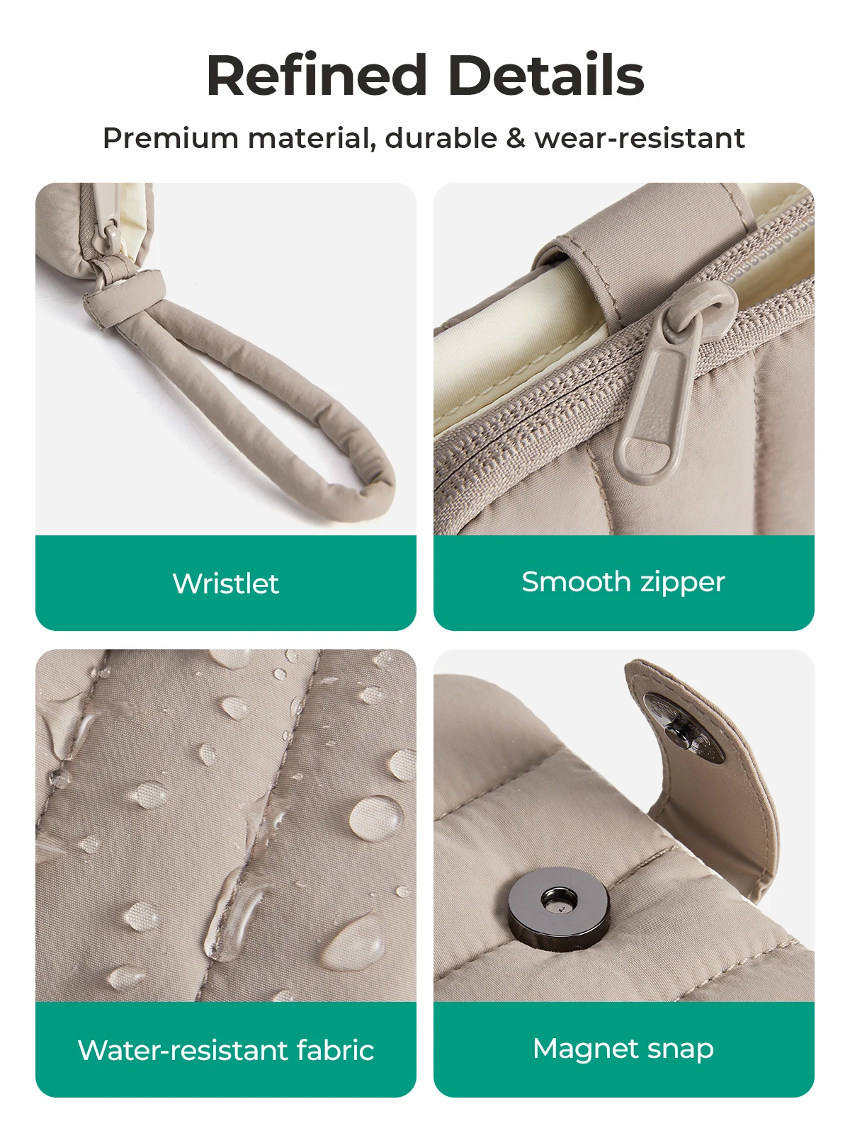 BAGSMART Mini-Quilted-Geldbörse für Damen, weiche, bauschige Handgelenktasche, leichter Karten- und Münzhalter, kleine Kosmetiktasche – Detail 12