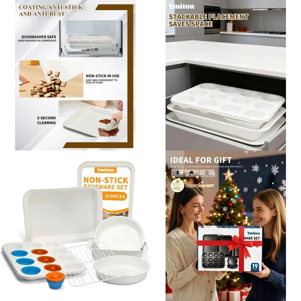 

19-Piece Stackable Bakeware Set: Nonstick Oven Pans with Baking Trays, Cookie Sheets, Cake Molds, Loaf Pans, Muffin Pans, and Si