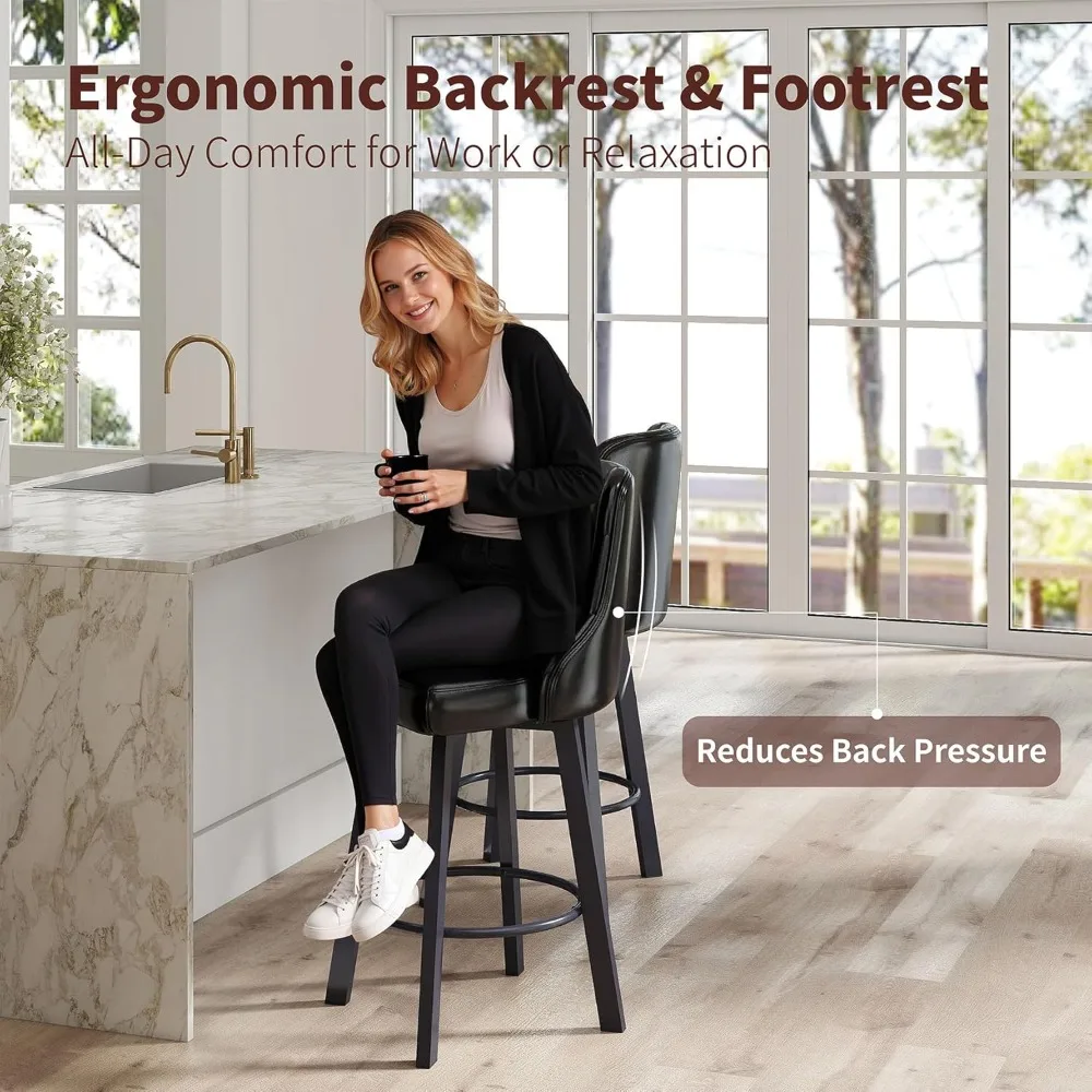 Ralex-stoel Draaibare barkrukken set van 2, 26''H Moderne barkruk op tegenhoogte met metalen poten, met kunstleer beklede barkrukken