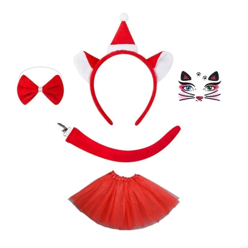 Y88a Cats Animal Costume Accessories Cats Headband Cats Tail Bowtie Rok Halloween Cats Outfit voor Kid Halloween Cosplay