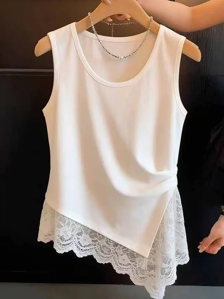 Lace Strap Tank Top Women's 95 Cotton Sleeveless Summer New Style plus Size Inner Wear Base Layer Tank Top Casual Simple Style