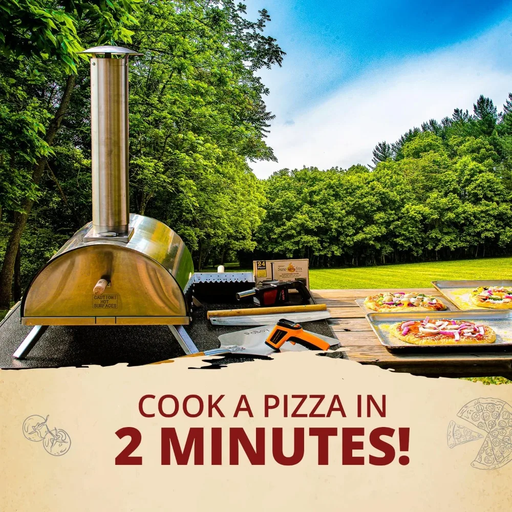 

Outdoor Pellet Pizza Oven,Wood Fired Portable Oven with 13" Pizza Stone,Conduction Oven Cooking Mode,Stainless Steel Pizza Oven