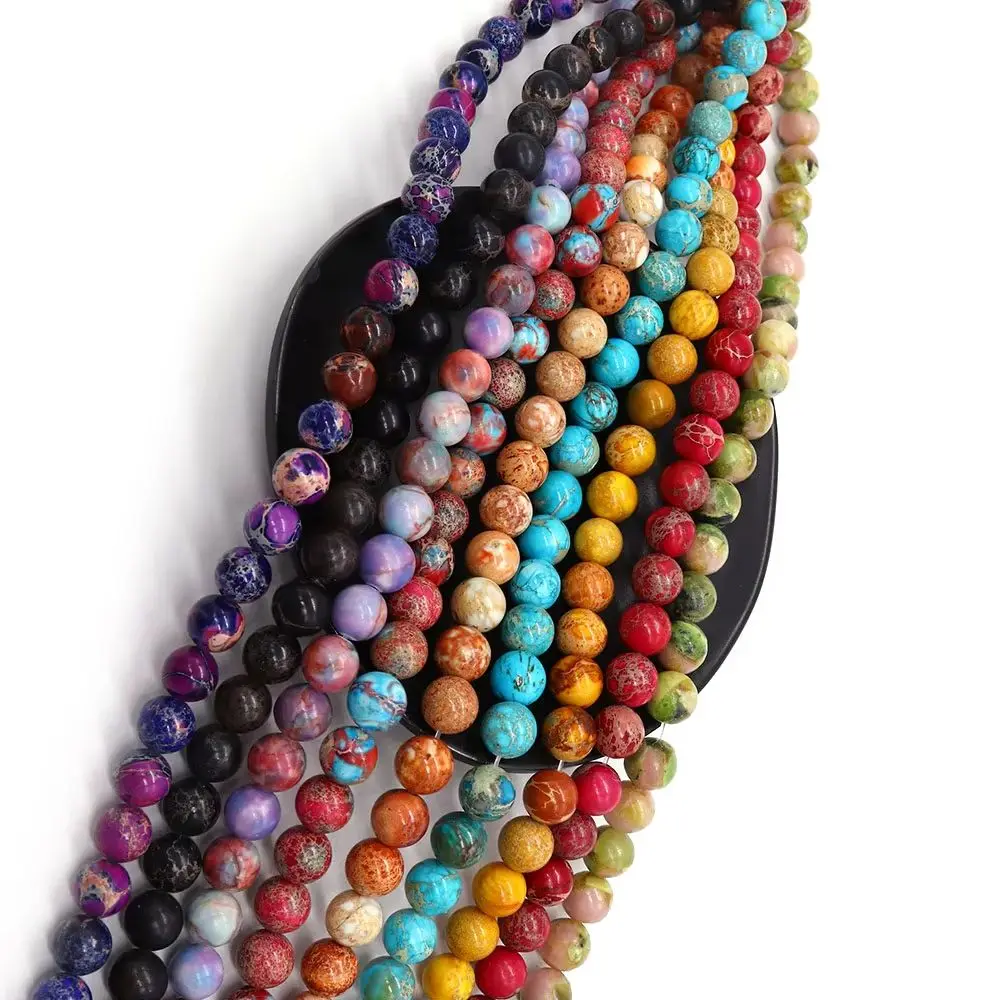 

4-10mm Vintage Round Imperial Stone Straight Hole Bead Polished Synthetic Semi-Precious Stone Handmade Jewelry Component 1Strand