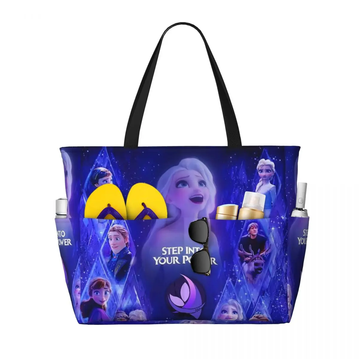 Custom Frozen Elsa Princess Travel Tote Bag Women Large Capacity Animated Grocery Shoulder Shopping Bags