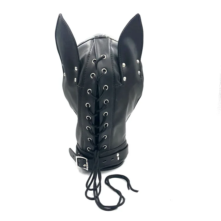 New Puppy Cosplay Mask Hood Fetish Party Games PU Leather Full Head Hood for Halloween Mysterious Dog Role Play Costumes Unisex