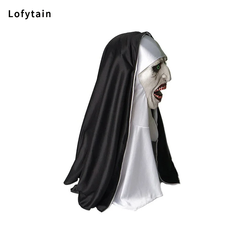 Halloween Horror Nun Latex  Mask Sister Headscarf Cosplay Scary Ghost Face Headgear Headpiece Carnival Party Costume Props