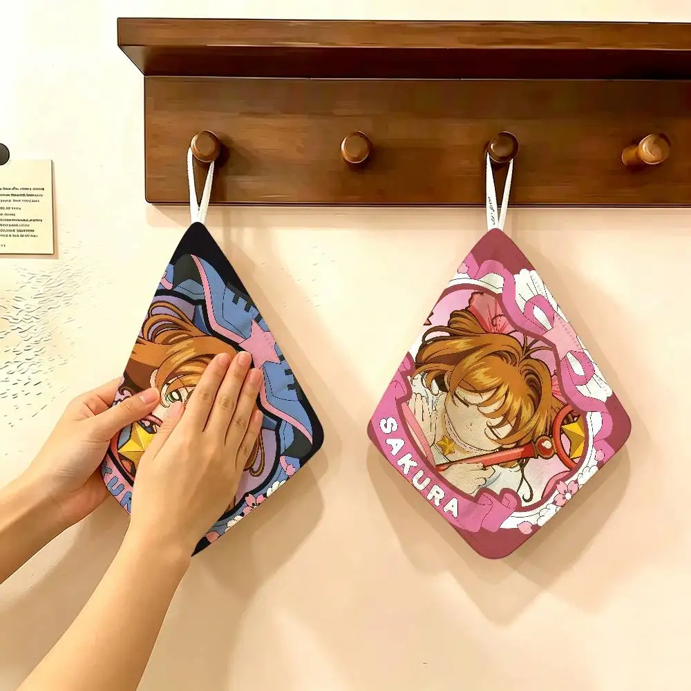 Anime Cardcaptor Sakura Hanging Kitchen Towel, Polyester Cotton Fabric, Absorbent Hand Wiping Towel for Home Dormitory