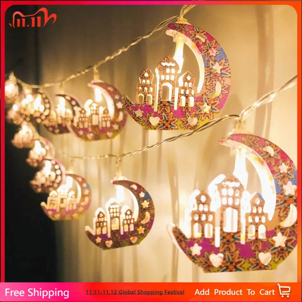 

Mubarak Moon Castle Iron Light String Ramadan,2 AA Battery Operated Islamic Moon Lights String，Ramadan Decorations for Home
