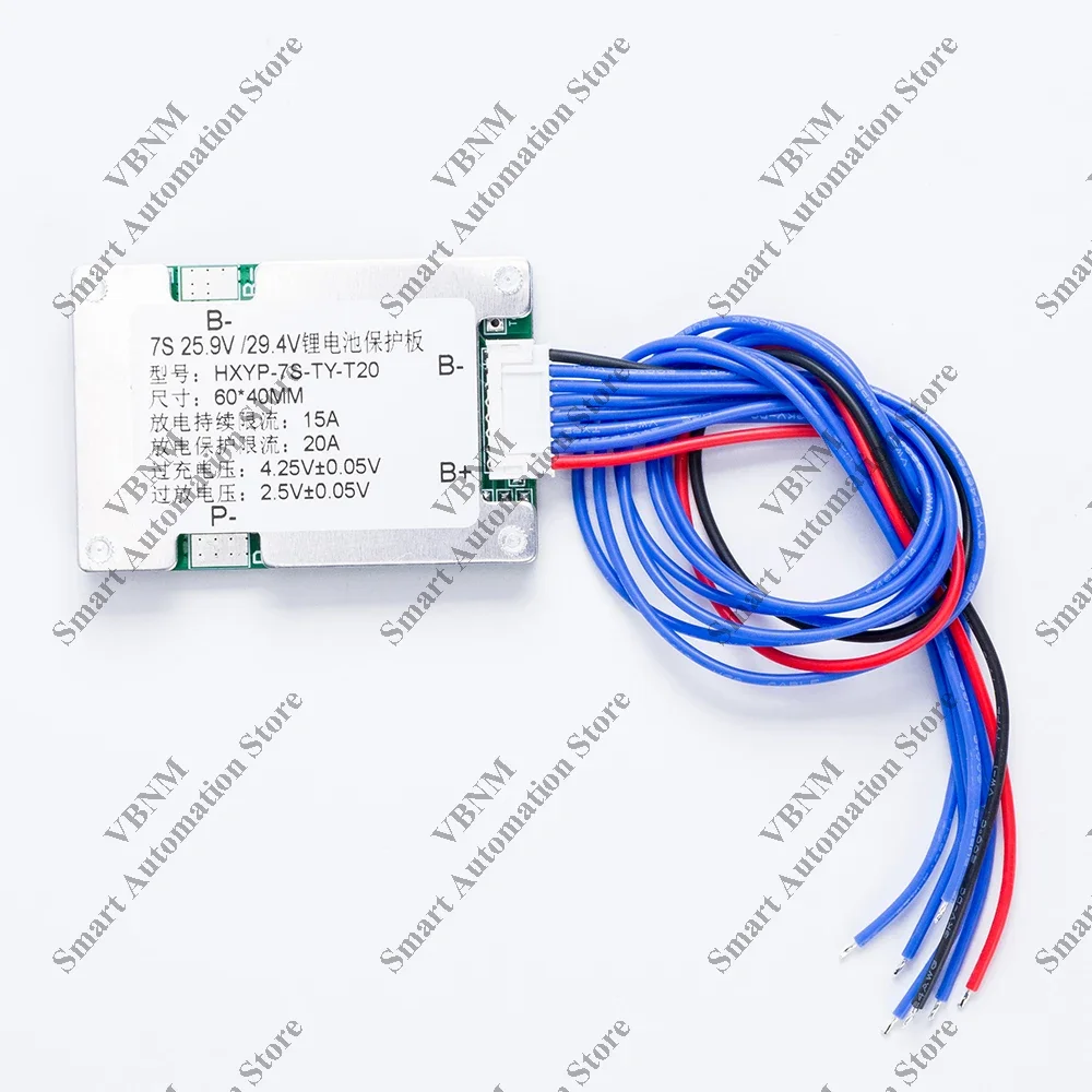 15A BMS 7S 24V สำหรับแบตเตอรี่ Li-ion 3.7V ที่มีความสมดุลพอร์ตเดียวกันป้องกันการปล่อยประจุมากเกินไปสำหรับสกูตเตอร์ขนาด60*40*7.5มม.