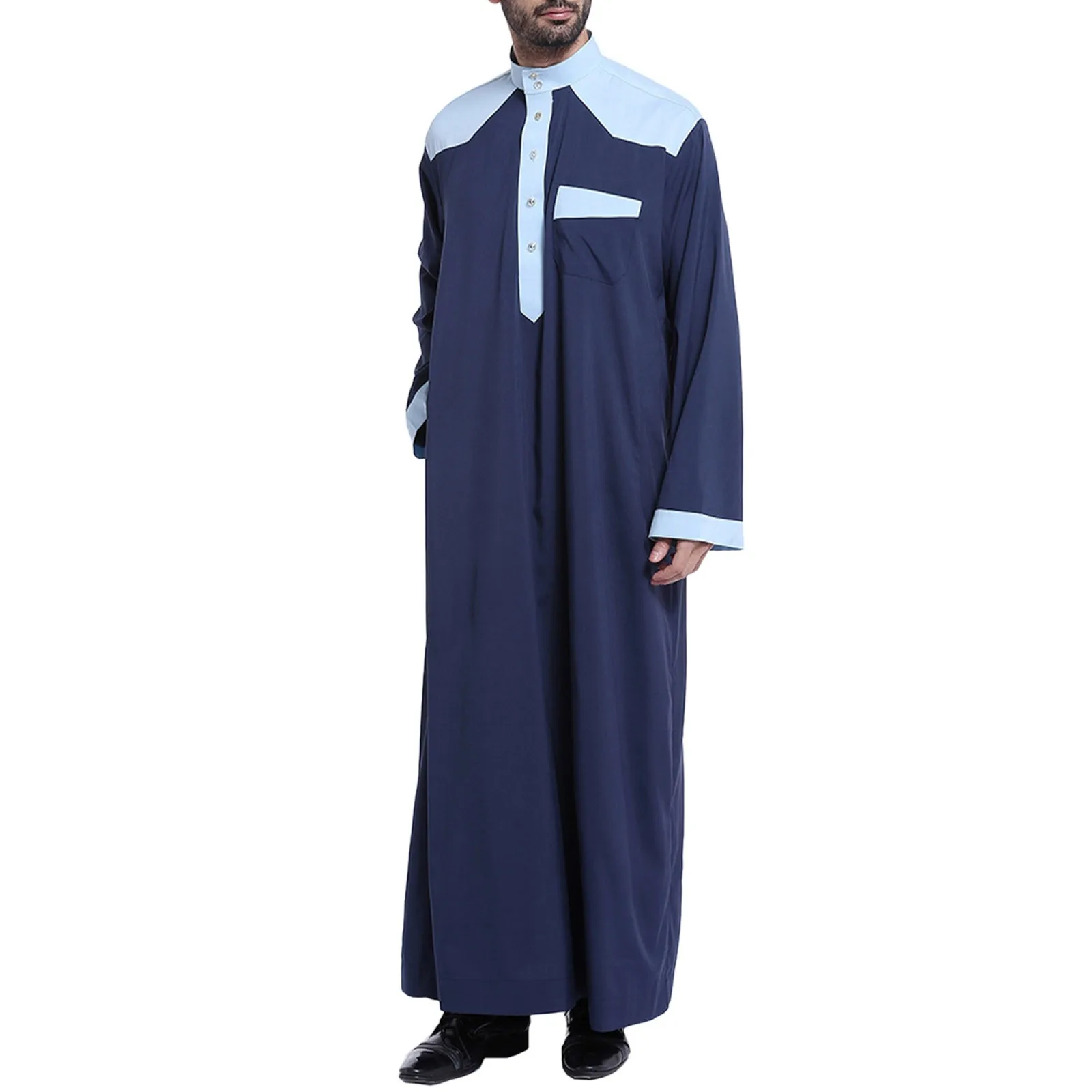 

Men's Casual Muslim Arab Middle Patchwork Long Sleeved Robe Noble Elegant Blouse Fashion Arab Fashion Dubai Men's Muslim Robe