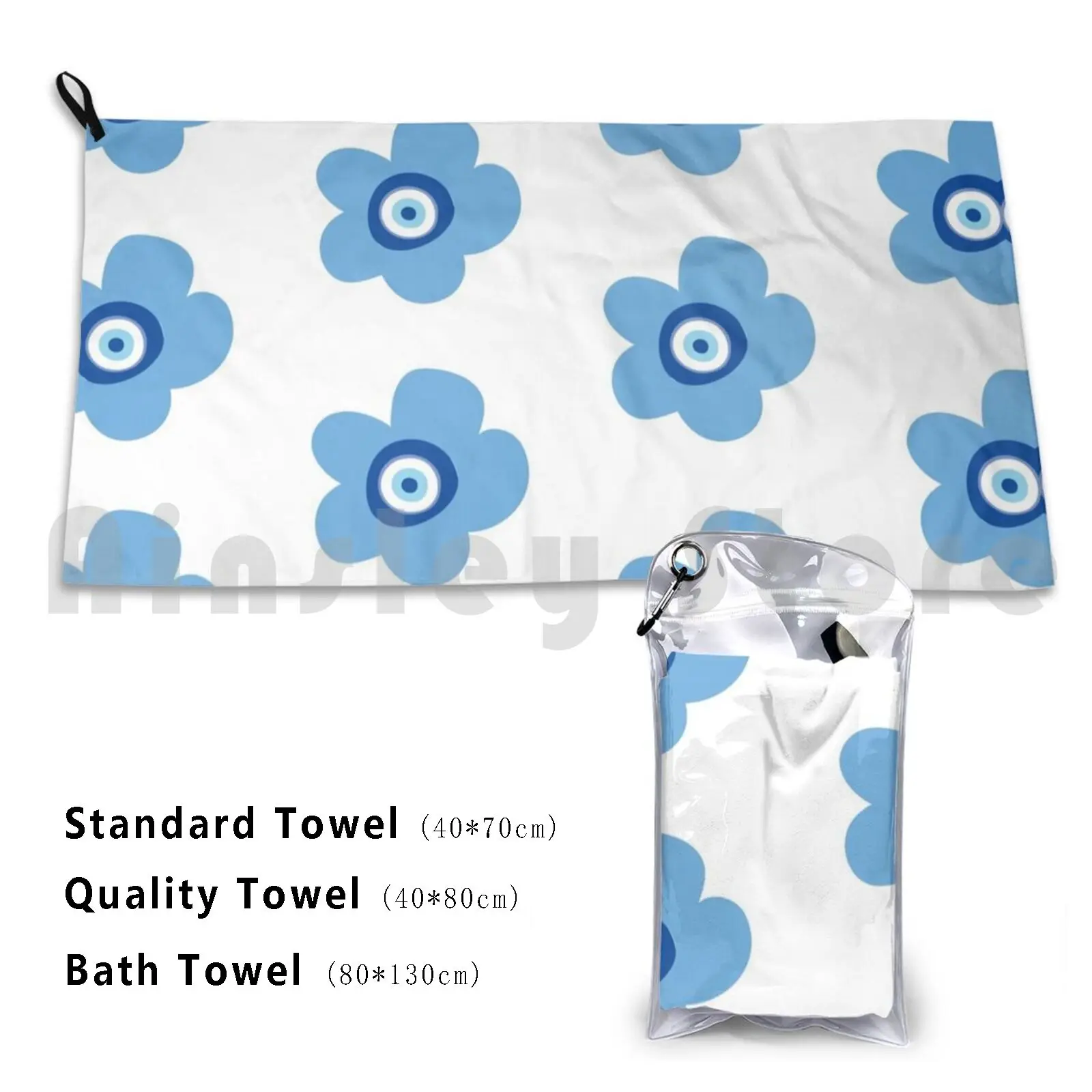 Evil Eye Poppy Custom Towel Bath Towel Evil Eye Poppy Flower Superstition Jewish Israel Blue Daisy Ayin