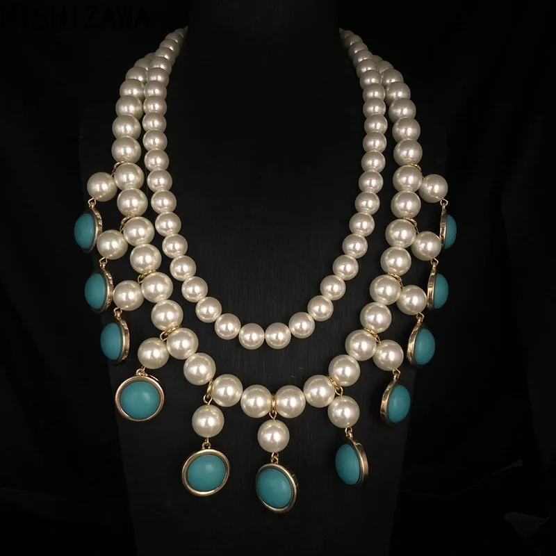 NISHIZAWA مزدوجة الطبقات عقد من اللؤلؤ للنساء الفيروز شرابات مجوهرات فاخرة قصر نمط خمر Collares Para Mujer #1