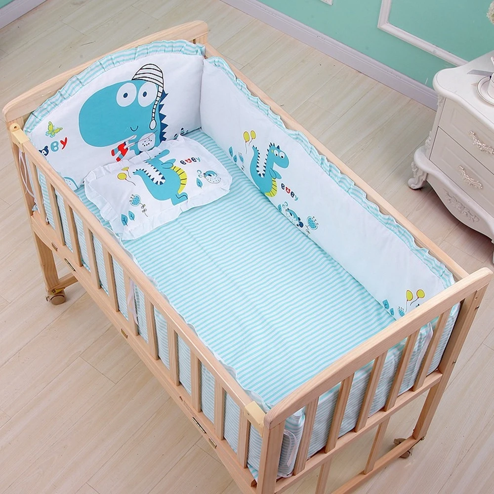 6pcs Crib Bedding Set for Baby Boy Girl Baby Cot Bumper Set Safety Bed Fence Protector Include(4Bumpers+Matress+Pillow)