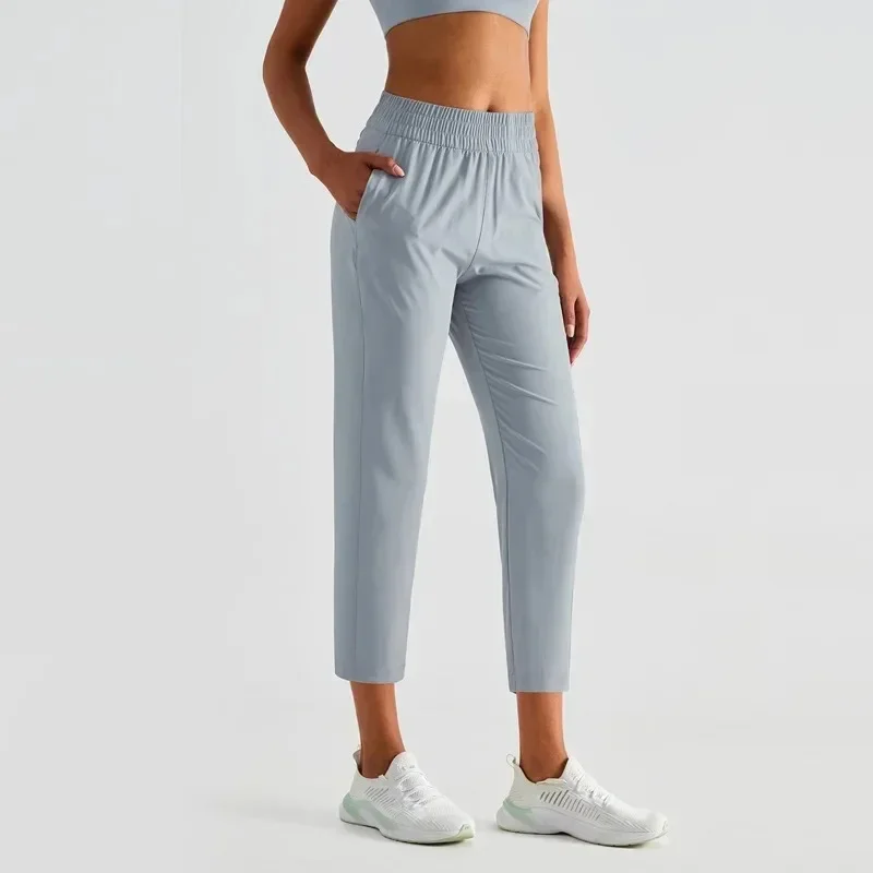 Pantalon de yoga taille haute pour femme, pantalon de survêtement de course avec poches, jogging de sport, longueur mollet, léger, séchage rapide, décontracté, citron, 23 po