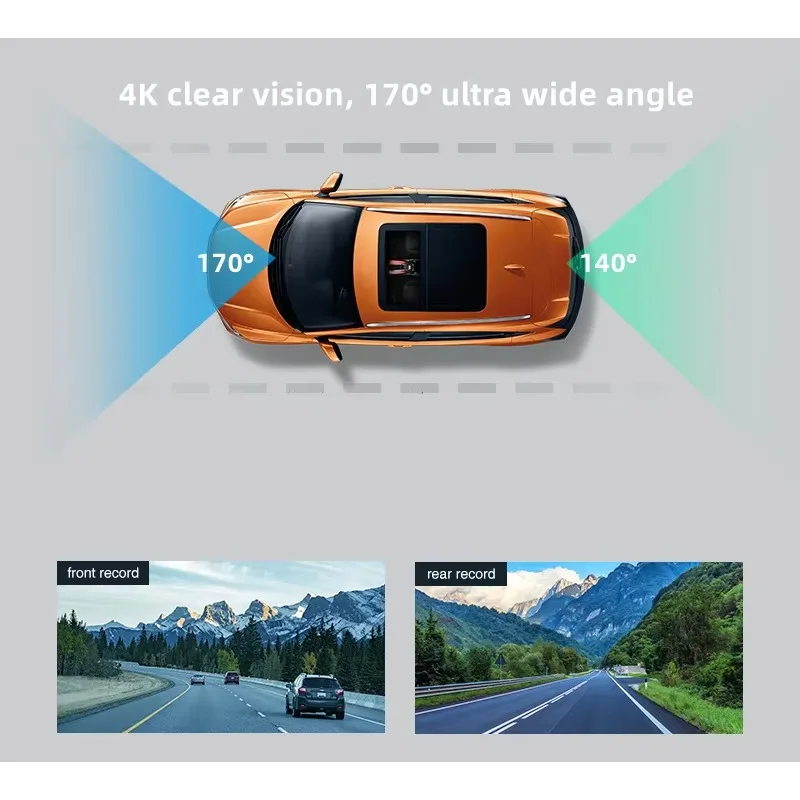 Nuovo Mini Ultra HD 4K Dash Cam Doppia fotocamera anteriore e posteriore Supporto WIFI GPS e controllo app Monitor di parcheggio 24 ore Supporto scheda SD da 128 g