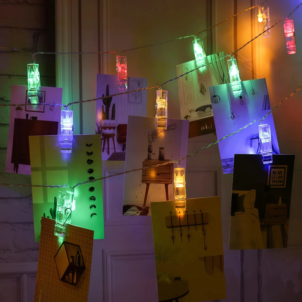 1pc Transparent Photo Clip String Lights, 300cm 20LED / 600cm 40LED, for Photo Wall Display, Picture Organization, Indoor Party