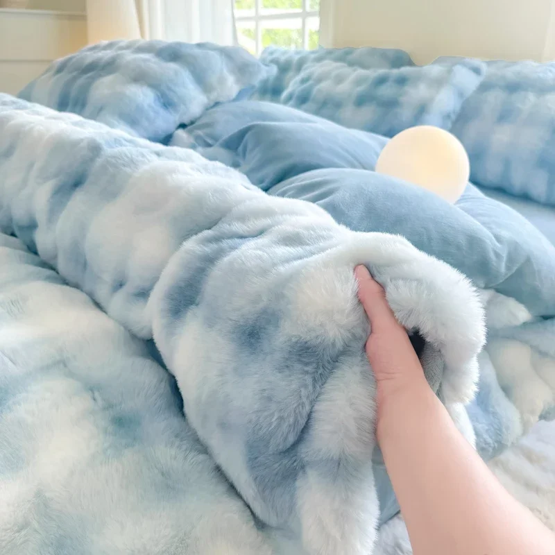New Class A Bubble Rabbit Fleece Quilt Cover  Thicken The Warm Duvet Cover in Autumn and Winter Skin-friendly Bedding