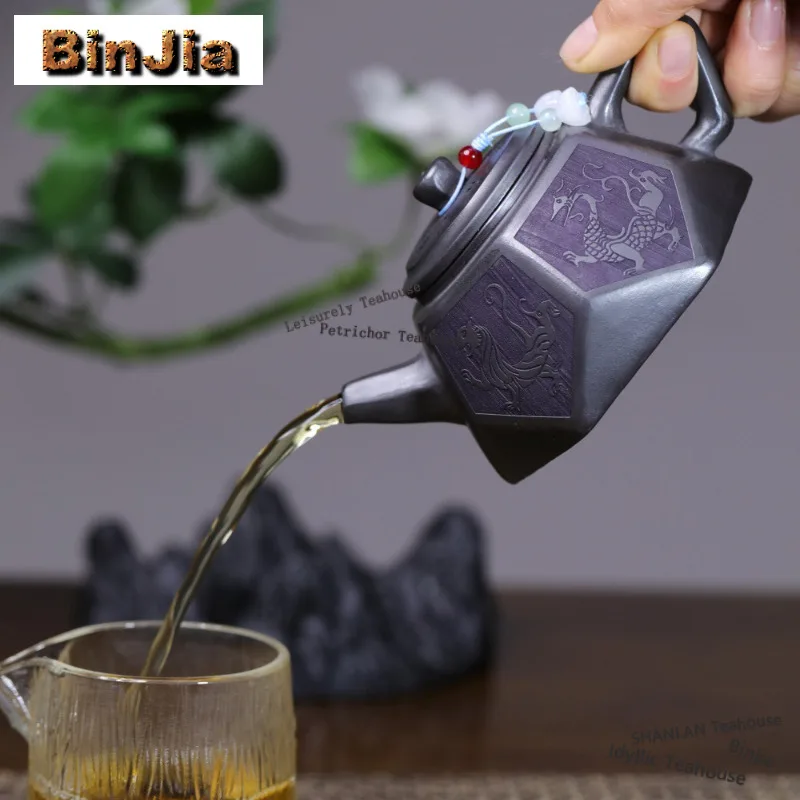 280ml Boutique Yixing Purple Clay Teapots Handmade Auspicious Beast Pot Raw Ore Xuan Iron Stone Yellow Mud Kettle Zisha Tea Set