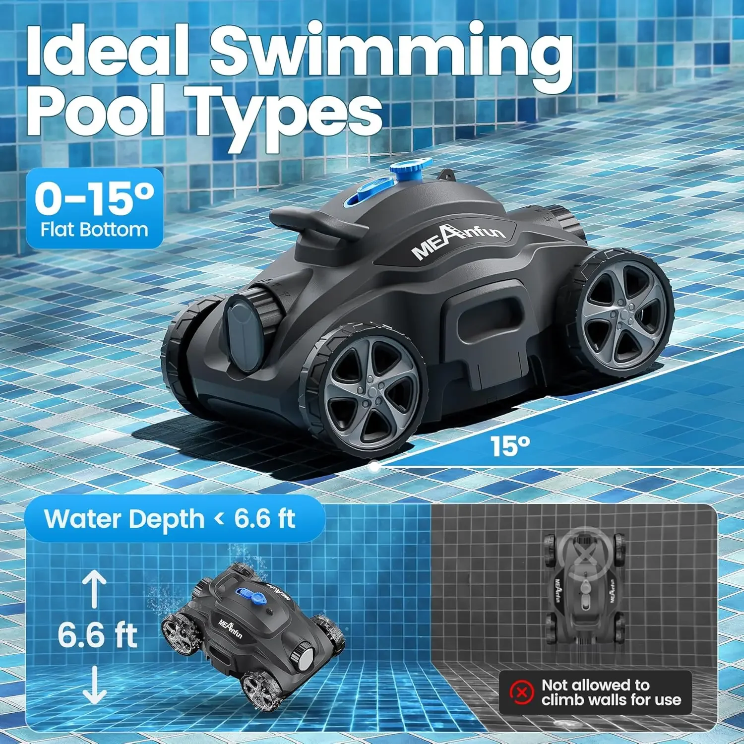 Aspirador robótico para piscina Inground, Max Last 110 Mins e Clean, 1076 Sq Ground e Inground Pool Robot, Ft para acima do solo