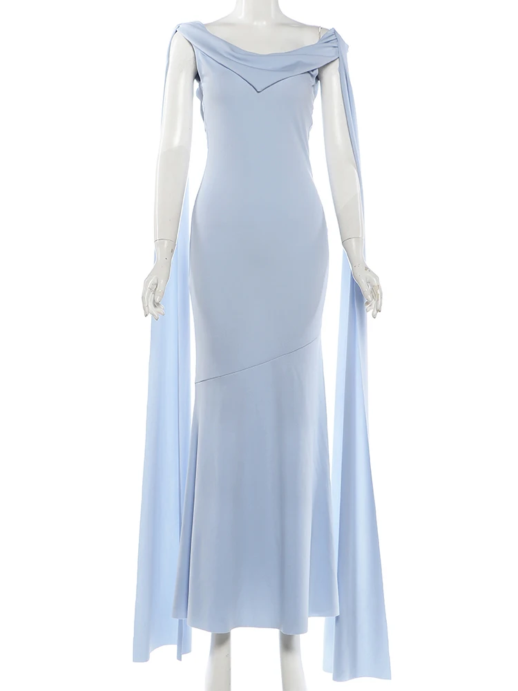 Weird Puss Rückenfreies Bandage-Maxikleid für Damen, langes, mit Quasten versehenes, tief ausgeschnittenes, einfarbiges, schmales, elegantes Kleid für Geburtstagsfeiern, schicke Urlaubskleider – Detail 3
