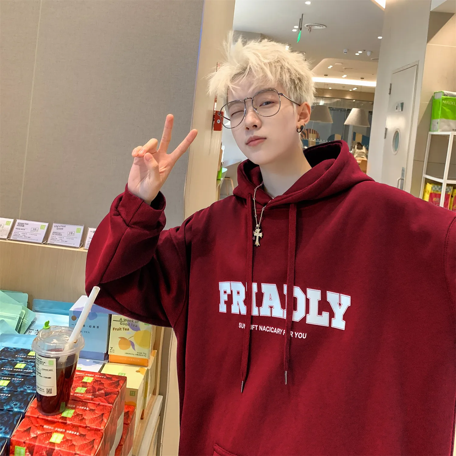 

Тяжелая толстовка с капюшоном винно-красного цвета с дизайном Fce And Thiened для мужчин, модная новинка 2024, верхняя одежда для пар