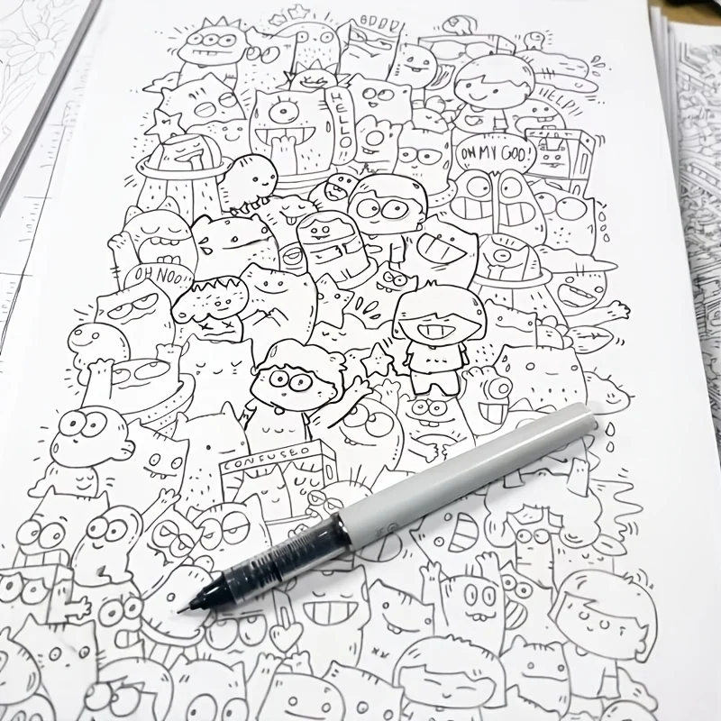 100 Blatt Doodle-Buch, mit exquisiten Doodle-Mustern zum Nachzeichnen und Ausmalen, bietet eine ruhige und kreative Ausstrahlungsform für Kreativität. – Detail 2