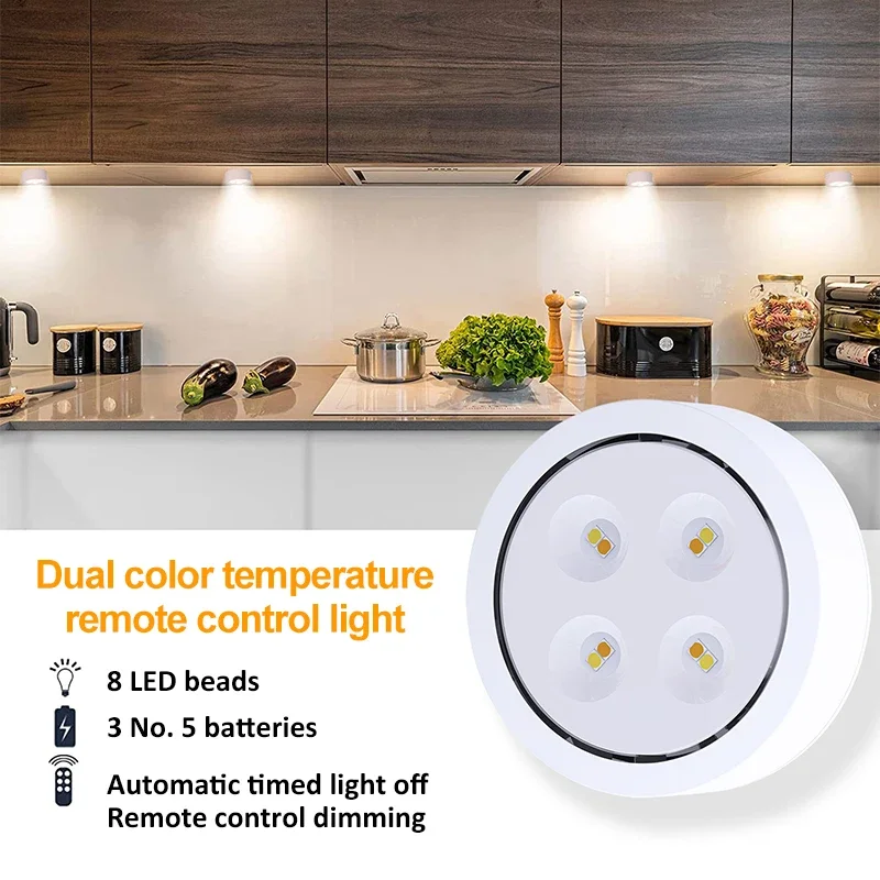 Cabinet Decoration Led Light Remote Control Night Light Ice Hockey Lamp Battery Powered Kitchen Undertable Lighting 3-tone Light