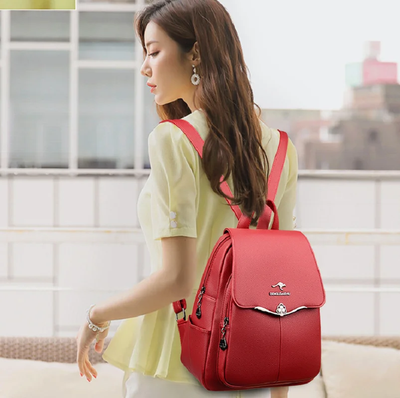 

2026 Korean New Fashion Luxury High Quality Leather Backpacks Women's Large Capacity Travel Shoulder Bags Laptop School Bag