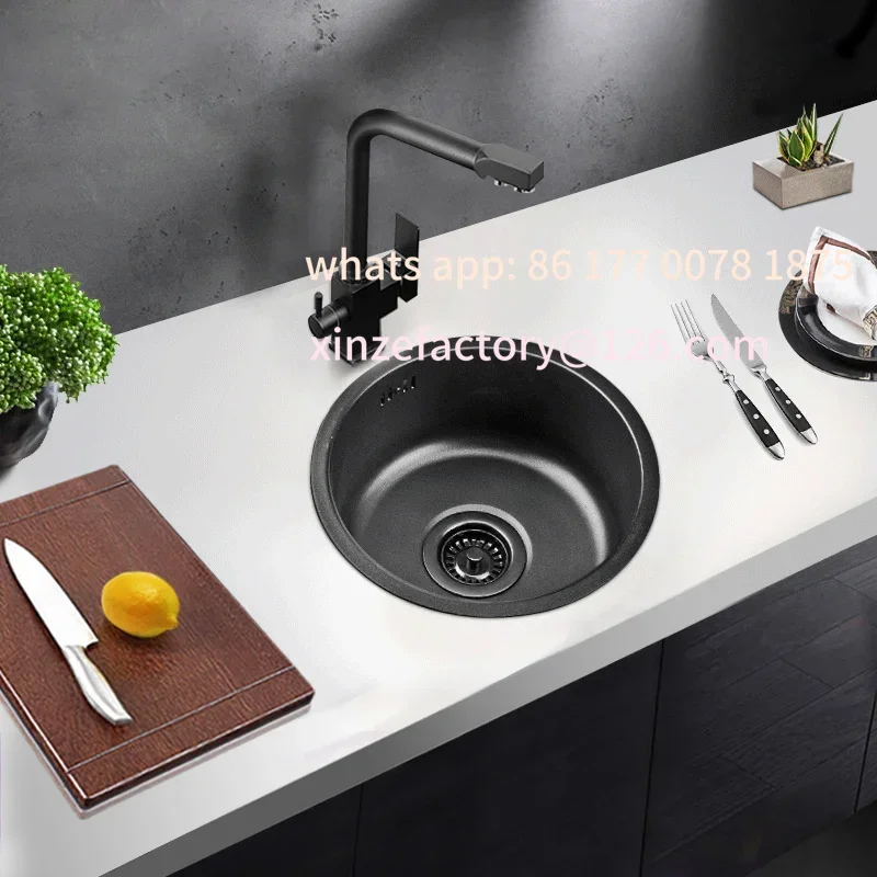 Черный нано-бар, балкон, круглая маленькая раковина, одинарная раковина, упаковка из нержавеющей стали 304, кухонная маленькая раковина для овощей